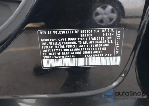 2015 Volkswagen Jetta 1.8T Se из США, поврежденный, VIN 3VWD17AJ5FM354016